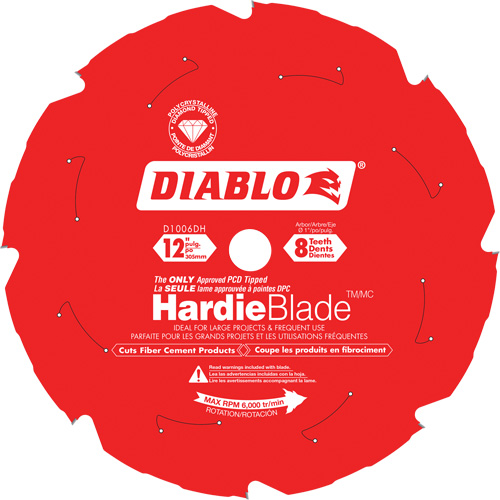 Lame de scie &agrave; d&eacute;couper HardieBlade, 12", 8 dents, Pour B&eacute;ton de fibre Sécurité Médic