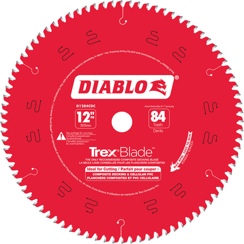 Trex&reg; Blade Cutting Saw Blade, 12", 84 Teeth, Plastic/Composite Decking Use Sécurité Médic