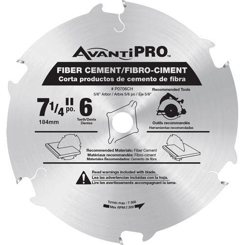 AvantiPro Cutting Saw Blade, 7-1/4", 6 Teeth, Fibre Cement Use Sécurité Médic