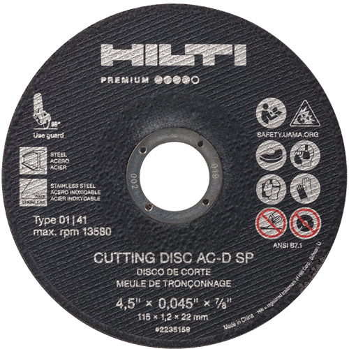 AC-D SP Cut-Off Wheel, 4-1/2" x 0.045", 7/8" Arbor, Type 1, 13580 RPM Sécurité Médic
