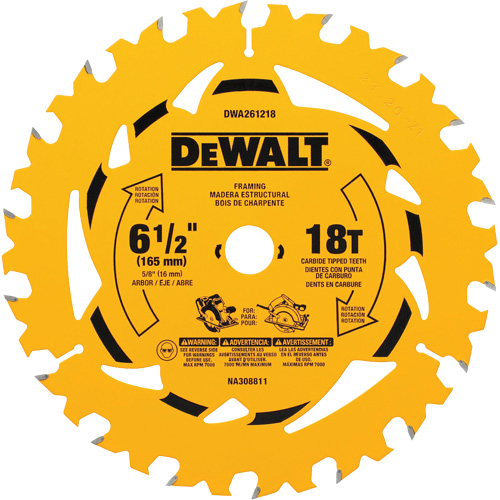 Framing Circular Saw Blade, 6-1/2", 18 Teeth, Wood Use Sécurité Médic