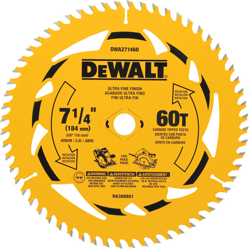 Lame de scie circulaire, 7-1/4", 60 dents, Pour Bois Sécurité Médic