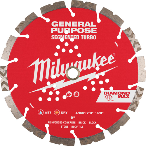 Diamond Max Segmented Turbo Saw Blade, 9", Metal/Stone/Concrete/Ductile Iron/Cement/Non-Ferrous/Brick/Fibre Cement/Tile/Asphalt Use Sécurité Médic