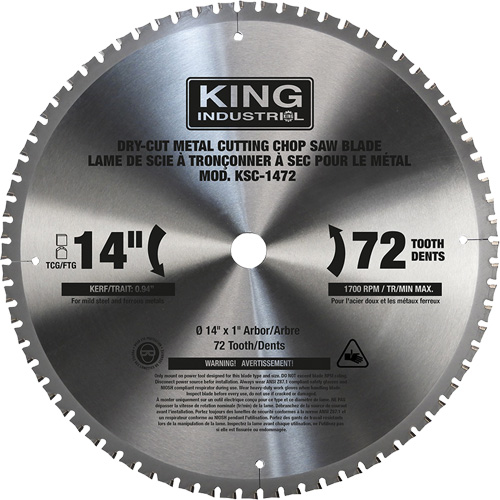 Chop Saw Blade, 14", 72 Teeth, Metal Use Sécurité Médic