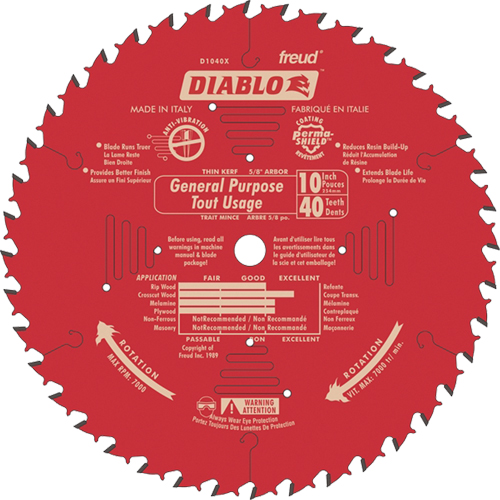Saw Blades - General Purpose, 10", 40 Teeth, Wood Use Sécurité Médic