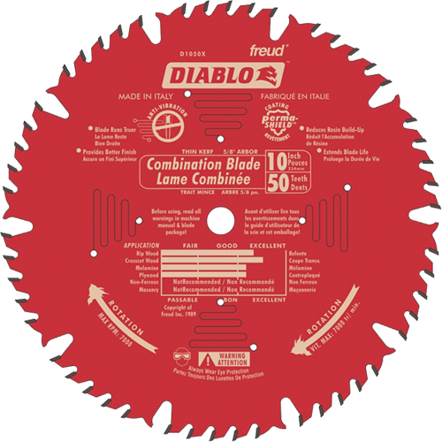 Lames de scie pour entrepreneur - Lames de scie combinaison, 10", 50 dents, Pour Bois Sécurité Médic