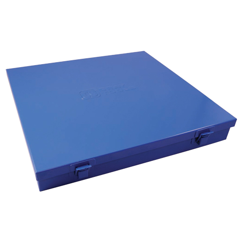 Boîte en m&eacute;tal mince, 12" P x 11-1/2" la x 1-3/4" h, Bleu Sécurité Médic