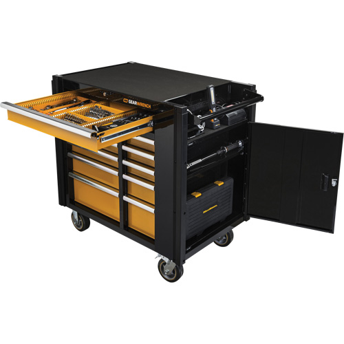 Powered Tool Cart, 11 Drawers, 42-1/2" W x 24-7/16" D x 41" H, Black/Orange Sécurité Médic