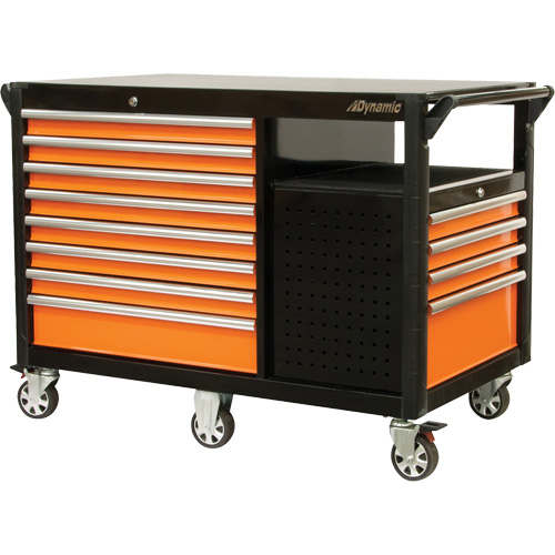 Industrial Cart, 12 Drawers, 31-5/8" L x 52-1/2" W x 40-1/4" H, Black/Orange Sécurité Médic