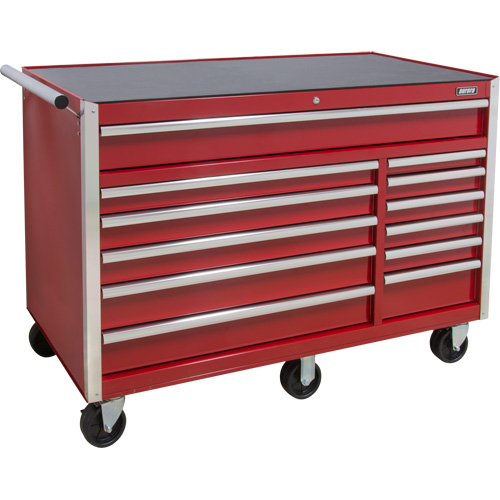 Chariot &agrave; outils industriel, 12 tiroirs, 56" la x 24-1/2" p x 38-1/8" h, Rouge Sécurité Médic