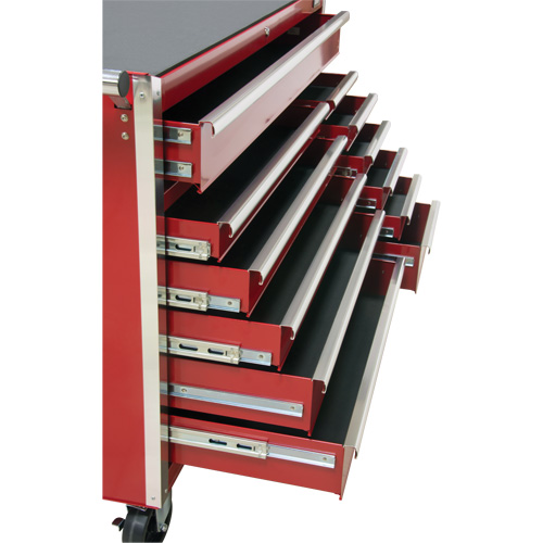 Chariot &agrave; outils industriel, 12 tiroirs, 56" la x 24-1/2" p x 38-1/8" h, Rouge Sécurité Médic