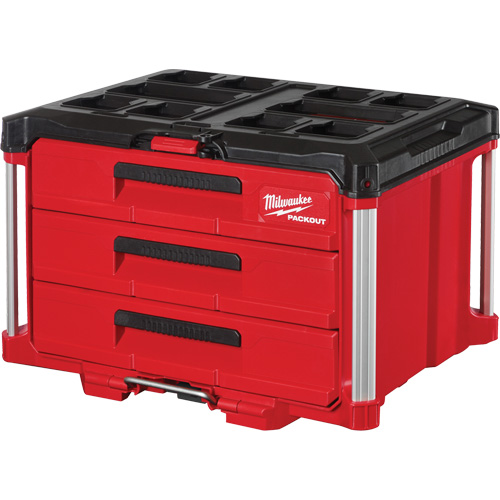 Boîte &agrave; outils avec 3 tiroirs Packout, 16-1/3" x 14-1/3" x 22-1/5", Noir/Rouge Sécurité Médic