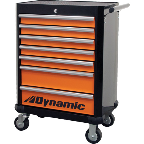 Roller Cabinet, 7 Drawers, 28" W x 18" D x 40" H, Black/Orange Sécurité Médic