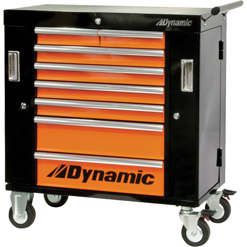 Armoire roulante, 8 tiroirs, 36" la x 18" p x 39-1/4" h, Noir/Orange Sécurité Médic