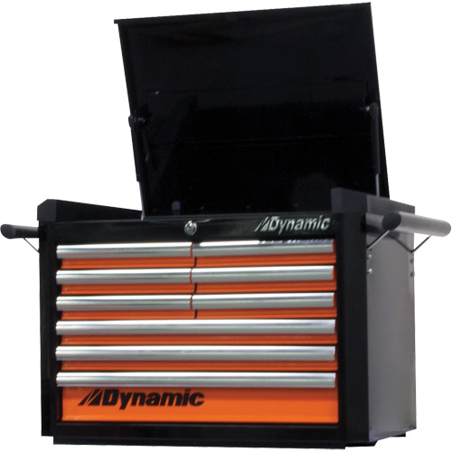 Top Chest, 28" W, 9 Drawers, Black/Orange Sécurité Médic