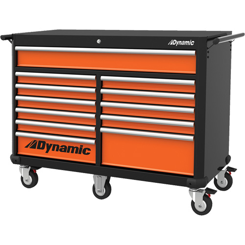 Roller Cabinet, 12 Drawers, 53" W x 24" D x 41" H, Black/Orange Sécurité Médic