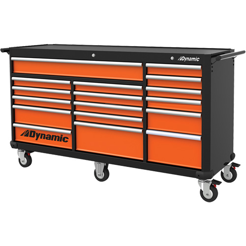 Roller Cabinet, 17 Drawers, 71" W x 24" D x 41" H, Black/Orange Sécurité Médic