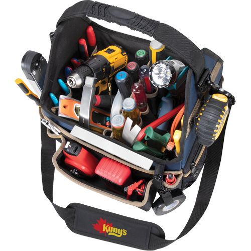 Porte-outils &eacute;lectrique/CHVAC &agrave; base moul&eacute;e, Polyester balistique, 20 pochettes, Noir/Bleu Sécurité Médic