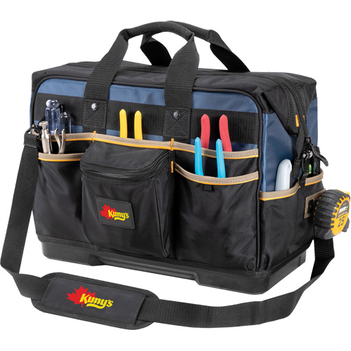 Molded Base Contractor's Closed-Top Tool Bag, Ballistic Polyester, 29 Pockets, Black/Blue Sécurité Médic