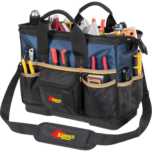 Molded Base Big-Mouth Tote Tool Bag, Ballistic Polyester, 23 Pockets, Black/Blue Sécurité Médic