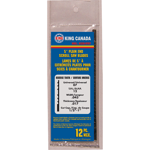 12-Piece Reverse Tooth Scroll Saw Blades, Scroll cutting, 0.043" W x 5" L, 12 TPI Sécurité Médic