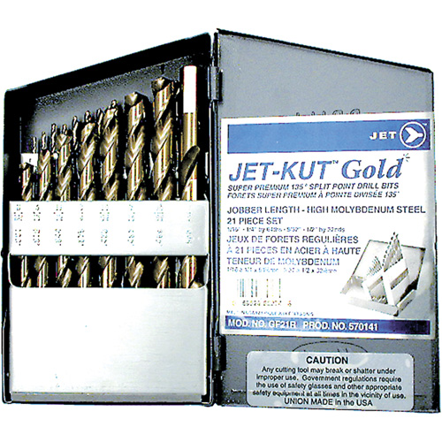 GF21R Jet-Kut&reg; Gold Super Premium Drill Bit Set, 21 Pieces, Steel Sécurité Médic