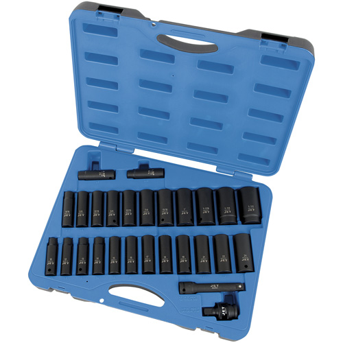 PS2712DC SAE/Metric Socket Set, 27 Pcs, Impact, 1/2" Drive Size, Deep Sécurité Médic