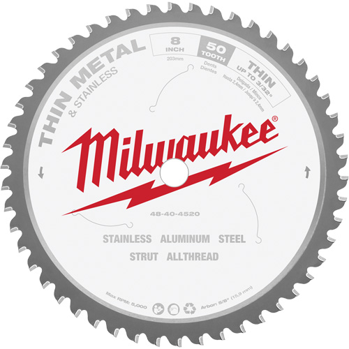 Dry Cut Circular Saw Blade, 8", 50 Teeth, Metal Use Sécurité Médic