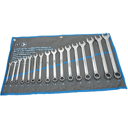 Fully Polished Long Pattern Combination Wrench Set, Combination, 16 Pieces, Metric Sécurité Médic