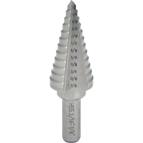 Foret &eacute;tag&eacute; progressif, 1/4" - 3/8", Incr&eacute;ments de 1/8", Acier rapide Sécurité Médic