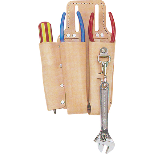 Porte-outils pour monteur de ligne, Porte-outil multiple, Cuir, 3 Poches Sécurité Médic