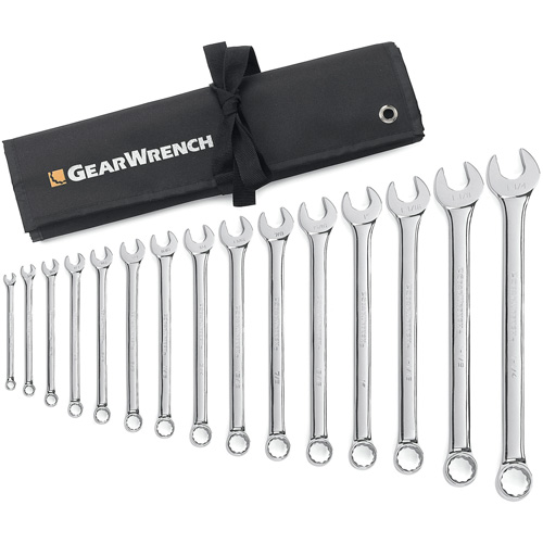 12-Point Long Pattern Wrench Set with Tool Roll, Combination, 15 Pieces, Imperial Sécurité Médic