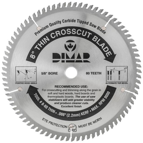 Lame de scie industrielle - coupe en travers &agrave; voie &eacute;troite, 8", 80 dents, Pour Bois Sécurité Médic