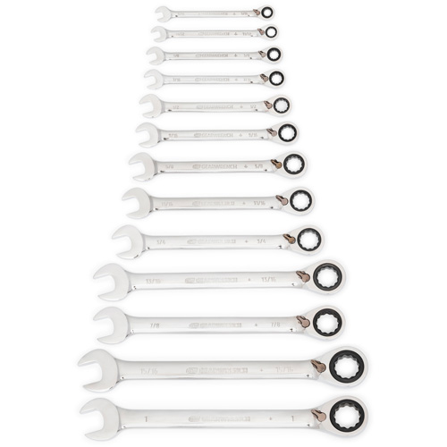 72-Tooth 12 Point Reversible Ratcheting SAE Wrench Set, Combination, 13 Pieces, Imperial Sécurité Médic