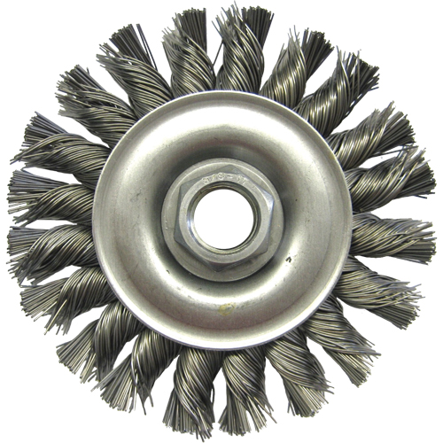 Brosses m&eacute;talliques &agrave; touret, Dia. 4", Fils 0,02", Arbre 5/8"-11, Acier Sécurité Médic