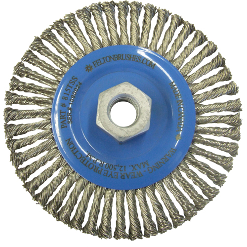 Wire Wheel Brushes, 5-7/8" Dia., 0.02" Fill, 5/8"-11 Arbor, Stainless Steel Sécurité Médic