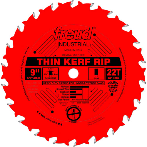 Lames de scie industrielle TCS - refente/coupe en travers &agrave; voie &eacute;troite, 9", 22 dents, Pour Bois Sécurité Médic