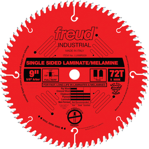 Lames de scie industrielle TCS pour panneaux de particules, 9", 72 dents, Pour Stratifi&eacute; Sécurité Médic