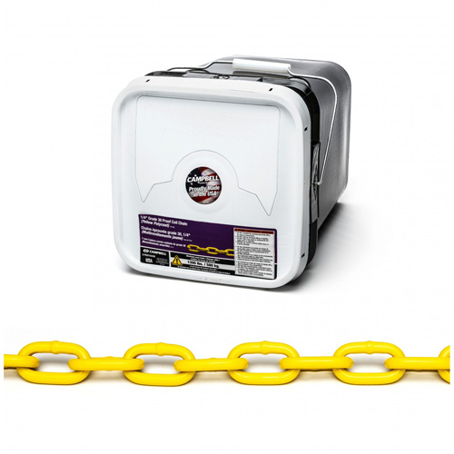 Proof Coil Chain, Low Carbon Steel, 1/4" x 75' (22.9 m) L, Grade 30, 1300 lbs. (0.65 tons) Load Capacity Sécurité Médic