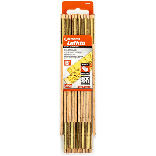 Red End&reg; Oversized Brick Mason Rule, 6' L, Wood, 1/16" Graduations Sécurité Médic
