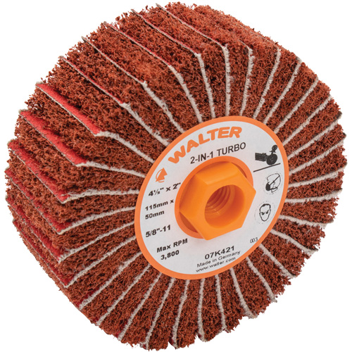 Two-In-One Turbo Drums, 4-1/2" Dia. x 2" W, 5/8"-11 Arbor, 60 Grit Sécurité Médic