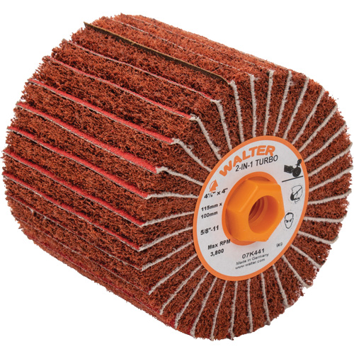 Two-In-One Turbo Drums, 4-1/2" Dia. x 4" W, 5/8"-11 Arbor, 60 Grit Sécurité Médic