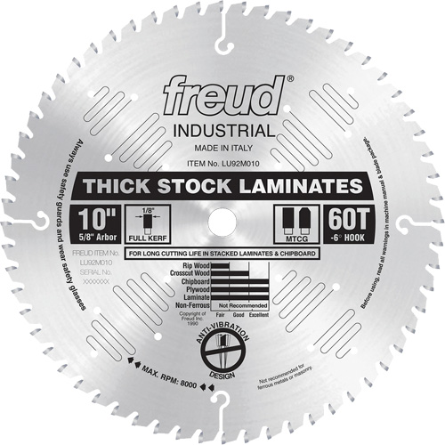 Lames de scie industrielle pour panneaux de particules, 10", 60 dents, Pour Stratifi&eacute; Sécurité Médic