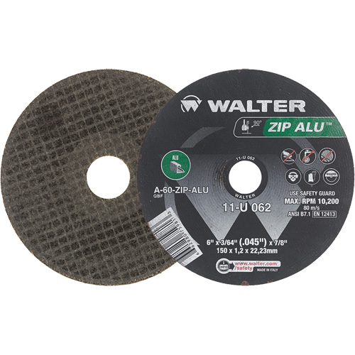 Zip Alu Cut-Off Wheel, 6" x 3/64", 7/8" Arbor, Type 1, Aluminum Oxide, 10200 RPM Sécurité Médic