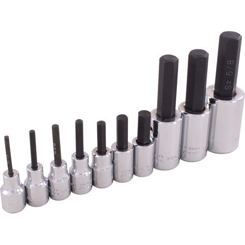 Hex Head Socket Set, Hex, 1/2"/3/8" Drive, 10 Pcs Sécurité Médic