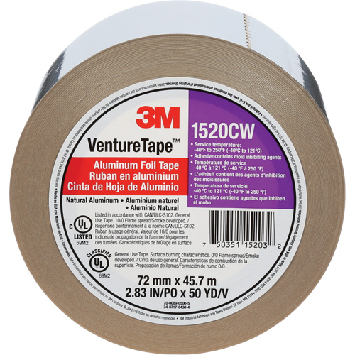 Venture Tape Aluminum Foil Tape, 1.8 mils Thick, 72 mm (3") x 45.7 m (150') Sécurité Médic