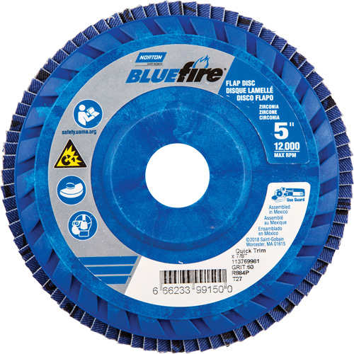 BlueFire R884P Coarse Grit Flap Disc, 5" x 7/8", Type 27, 60 Grit, Zirconia Alumina Sécurité Médic