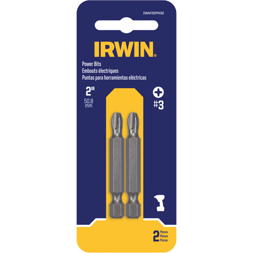 Power Bits, Phillips, #3 Tip, 1/4" Drive Size, 2" Length Sécurité Médic