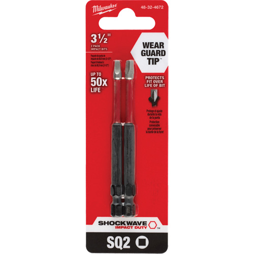 Shockwave Impact Duty Screwdriver Bit, Square, #2 Tip, 1/4" Drive Size, 3-1/2" Length Sécurité Médic