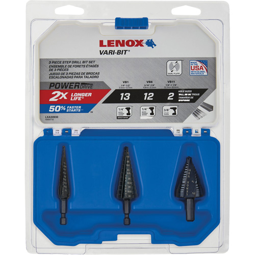 Step Drill Bit Set, 3 Pieces, High Speed Steel Sécurité Médic